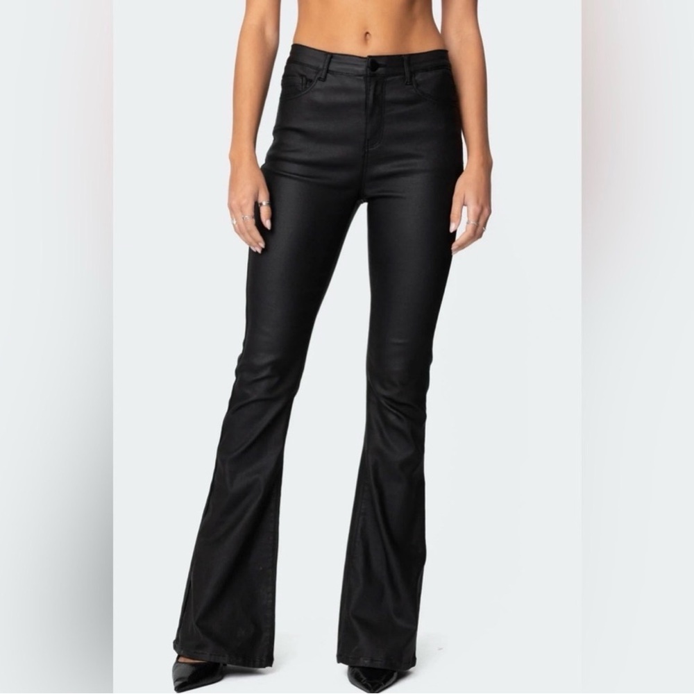 Edikted Luna Faux Leather Flare Pant